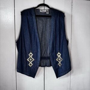 Embroidered Blue Denim Vest